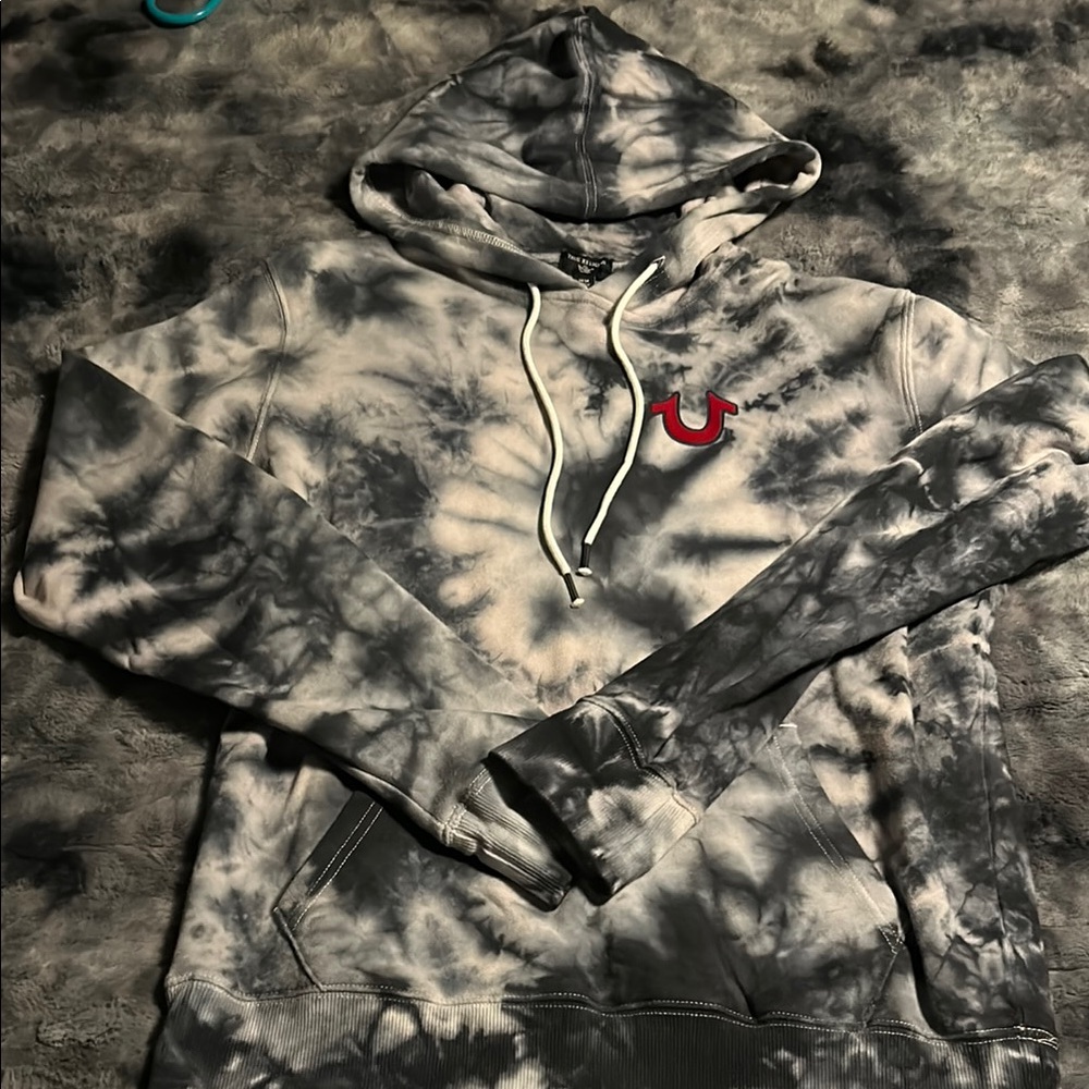 True Religion Black and Gray Tie-Dye Men's Hoodie